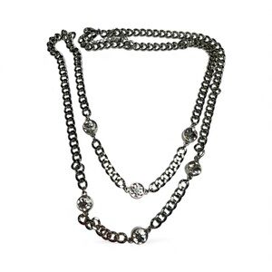 Vintage Lani Signed Silver Chain Necklace with Crystal Accents